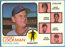1973 Topps Baseball Cards      081B     W.Lockman MG /Ernie Banks/Hank Aguirre/Larry Jansen/Pete Reiser Natural Background